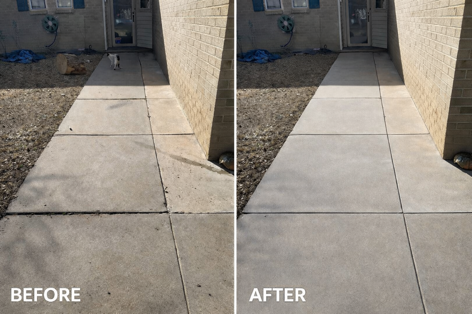 Before and after driveway pressure washing in Amarillo TX by Westland Exterior Cleaning